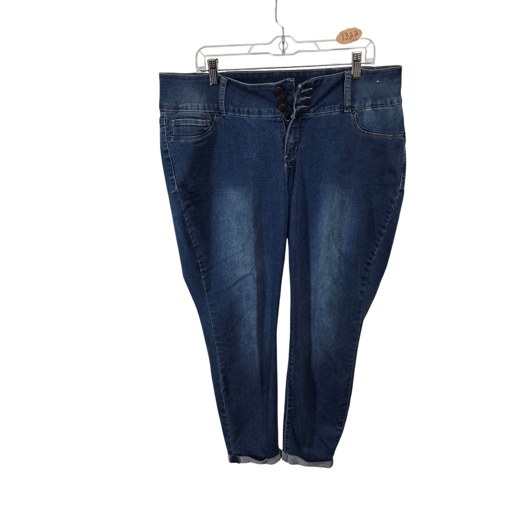 Royalty For Me Womens 16W Dark Wash Skinny Jeans Triple Button Fly Stretch Denim
